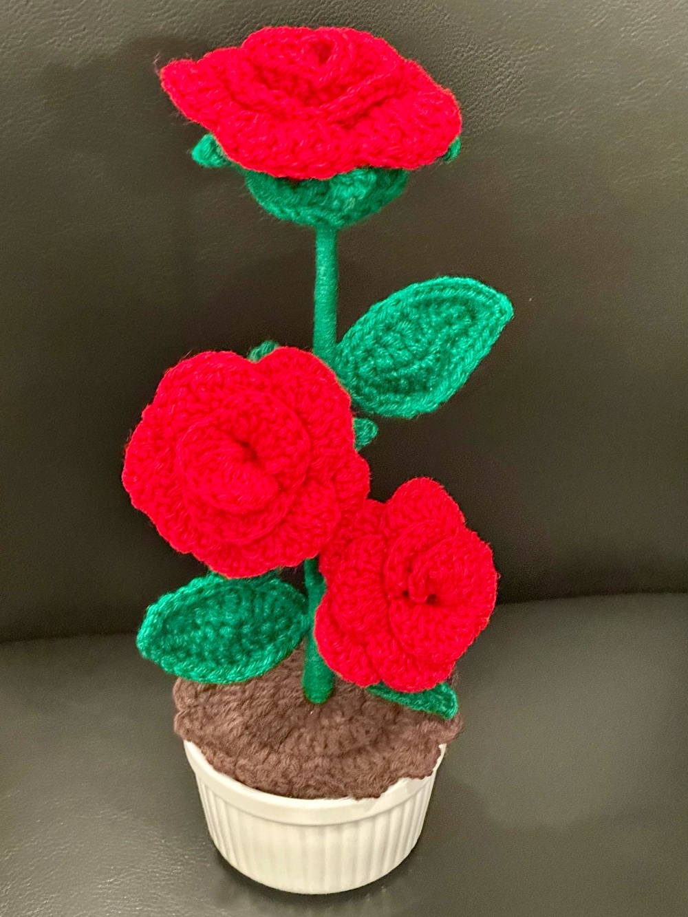 Red Crochet Rose Faux Floral Accent - Home Decor